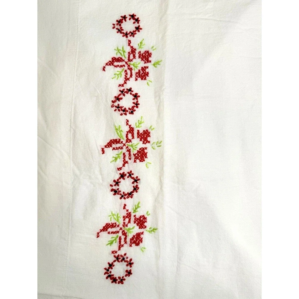 Embroidered Cross Stitch Floral Cotton Standard Pillow Case (1) 29X19 home made